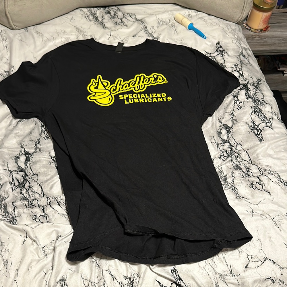 Schaeffer's Black T-Shirt with Yellow Logo
